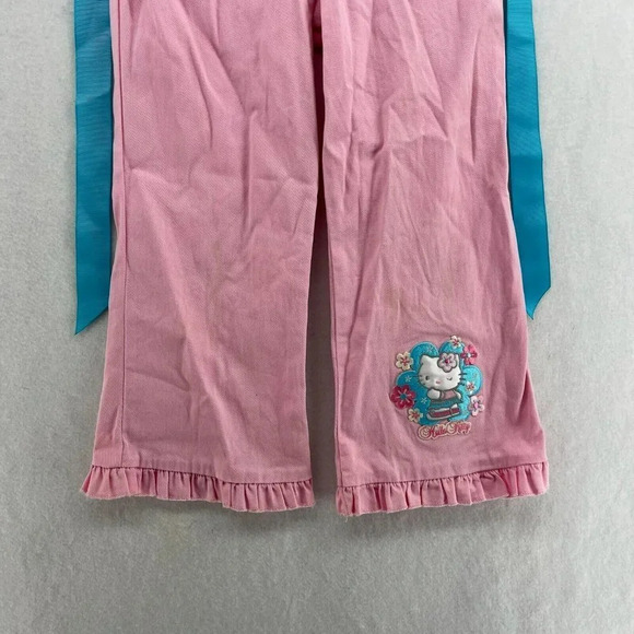 Hello Kitty Pants Kids Sz L (6X) Pink Embroidered Wide-Leg Ruffle Hem Stretch - Picture 7 of 12